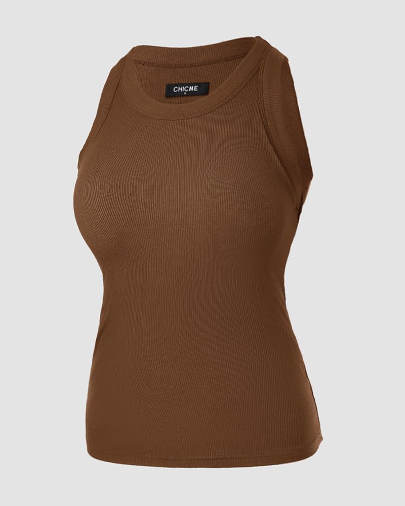 CHICME Women Built-in Bra Tank Tops Sleeveless Casual Shirts Racerback Ribbed Fitted Tank Tops