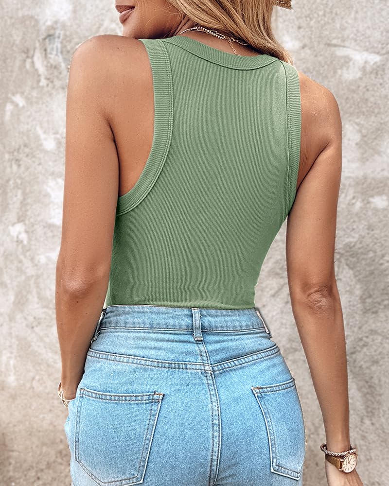 CHICME Women Built-in Bra Tank Tops Sleeveless Casual Shirts Racerback Ribbed Fitted Tank Tops